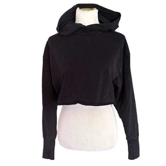 JoyLab Black Hooded Cropped Long Sleeved Casual Relaxed Soft Hoody Sweatshirt - Picture 7 of 8